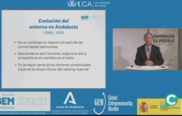 El coordinador del proyecto GUESS, José Ruiz Navarro, durante la presentación del informe GEM Andalucía 