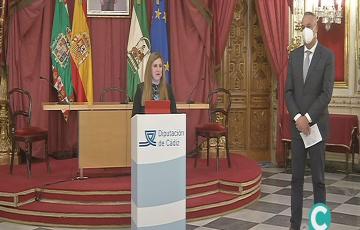 La presidenta de Diputación durante la rueda de prensa de presentación de presupuestos