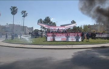 Trabajadores de Airbus concentrados en el monumento a la industria aeroespacial de Puerto Real