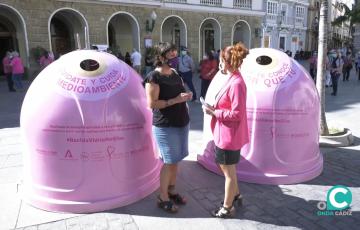 La edil de Medio Amiente, Rocío Sáez, junto a los contenedores.