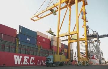 Labores de estiba en el muelle Reina Sofía de Cádiz