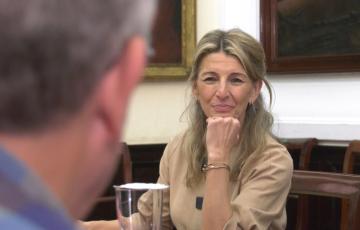 La Ministra de Empleo. Yolanda Díaz, durante su reunión en el Ayuntamiento con los representantes del metal 