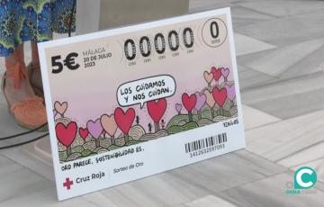 Los boletos del Sorteo de Oro de Cruz Roja están diseñador por el ilustrados "72 kilos"