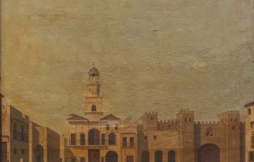 Óleo sobre lienzo "Plaza de San Juan de Dios en 1596".