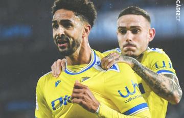 Chris Ramos adelantó a los amarillos en el primer tiempo (Foto: Cádiz CF)