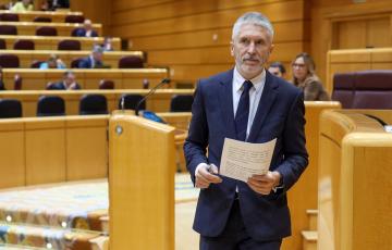 El ministro del Interior, Fernando Grande-Marlaska, durante una sesión plenaria en el Senado el pasado 7 de febrero