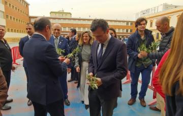 Imagen del reparto de hojas de olivos en Salesianos 