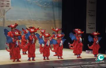 La chirigota infantil "Mushu Carnaval", en la primera sesión de la semifinal de infantil. 
