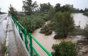 Inmediaciones de la carretera A-394 en Arahal anegadas por la lluvia en una imagen de archivo.