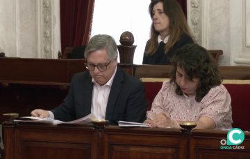 El portavoz socialista en el Ayuntamiento de Cádiz, Óscar Torres durante un Pleno