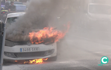 El vehículo en llamas en el lugar del siniestro