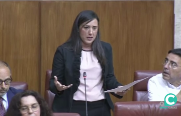 Rocio Arrabal durante su intervención en el Parlamento de Andalucía