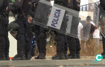 Agentes de la Policía Nacional durante las jornadas de protesta en la capital gaditana