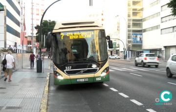 Un autobús urbano circulando por las calles de Cádiz. 