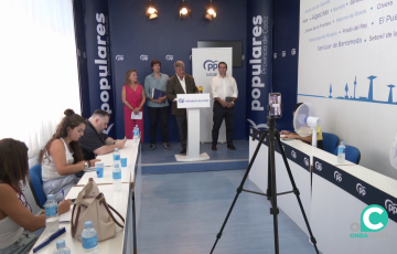 Un momento de la rueda de prensa celebrada este lunes en la sede de sede de la formación