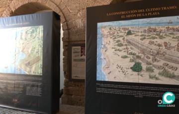 Algunas de las ilustraciones que forman parte de la muestra ‘El acueducto y la calzada de Gades’.