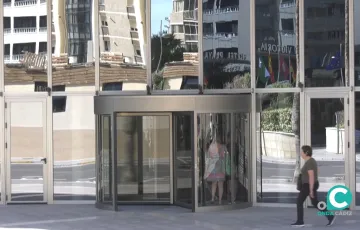 Turistas accediendo a uno de los hoteles de la capital gaditana.