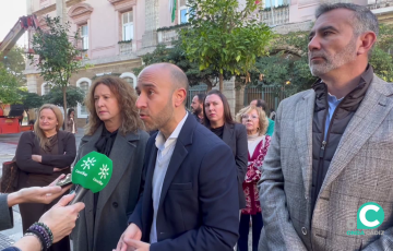 Regidores del PSOE a la puerta del Palacio Provincial en la capital gaditana