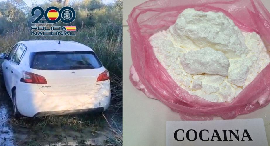 Vehículo protagonista de la persecución policial y la droga incautada