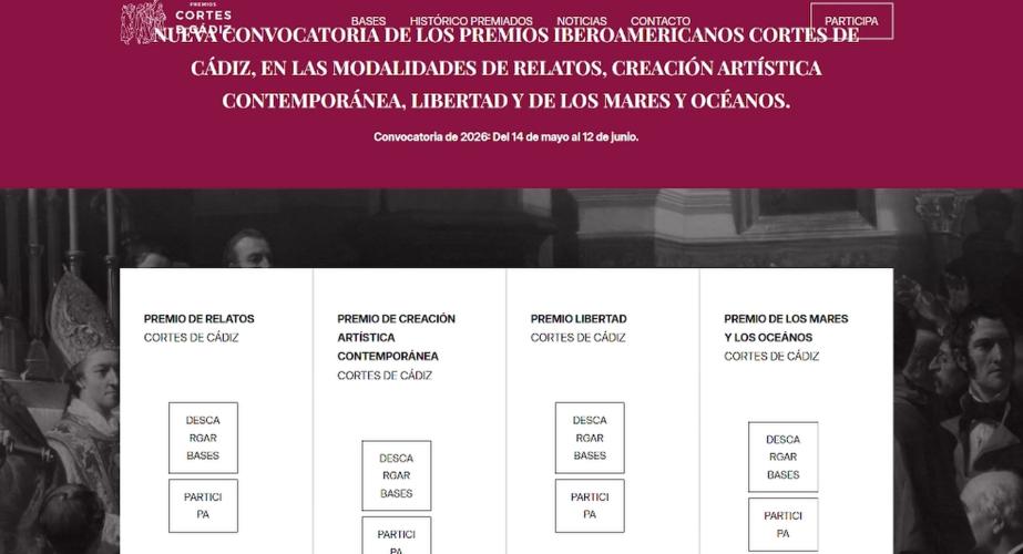 La página oficial de los Premios Cortes de Cádiz es premioscortesdecadiz.com