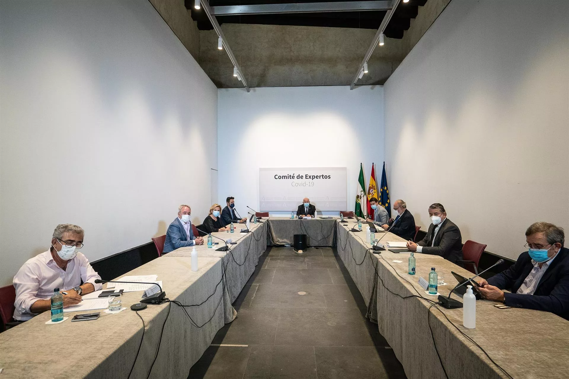 Reunión del comité de expertos Covid-19 de la Junta de Andalucía presidido por el consejero de Salud y Familias, Jesús Aguirre, en una imagen de archivo