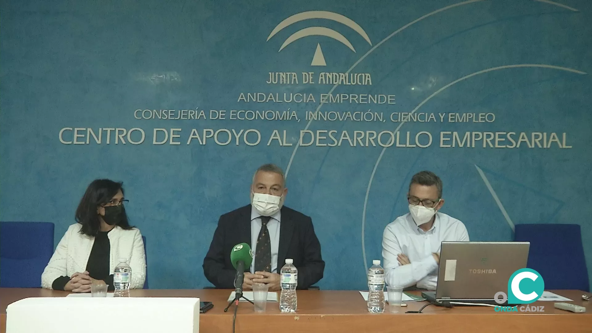 Un momento de la rueda de prensa en el edificio Astarté