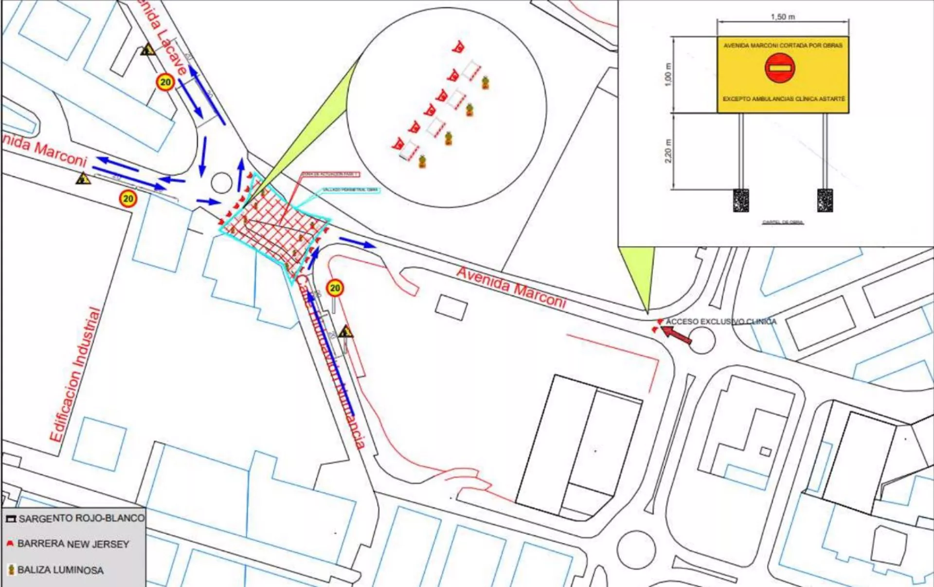 Plano de corte de tráfico por obras en Cádiz