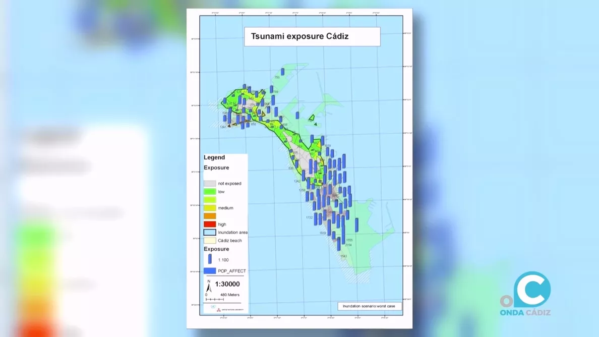 Imagen de la evaluación del riesgo de maremotos en la capital gaditana