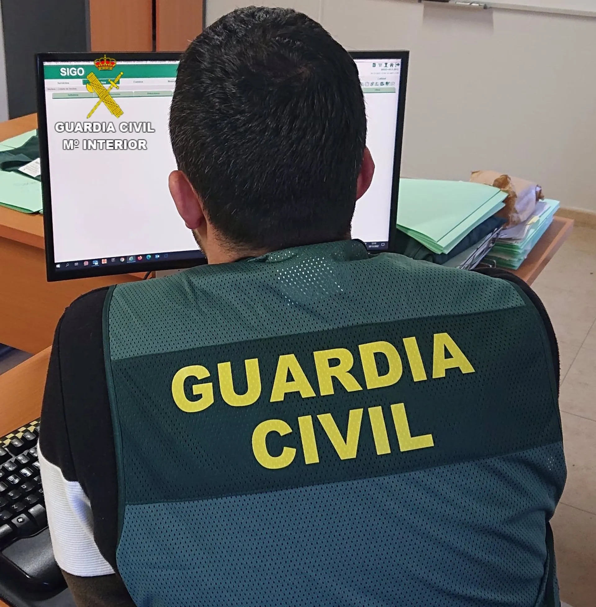 Un agente de la Guardia Civil mira la pantalla de un ordenador.