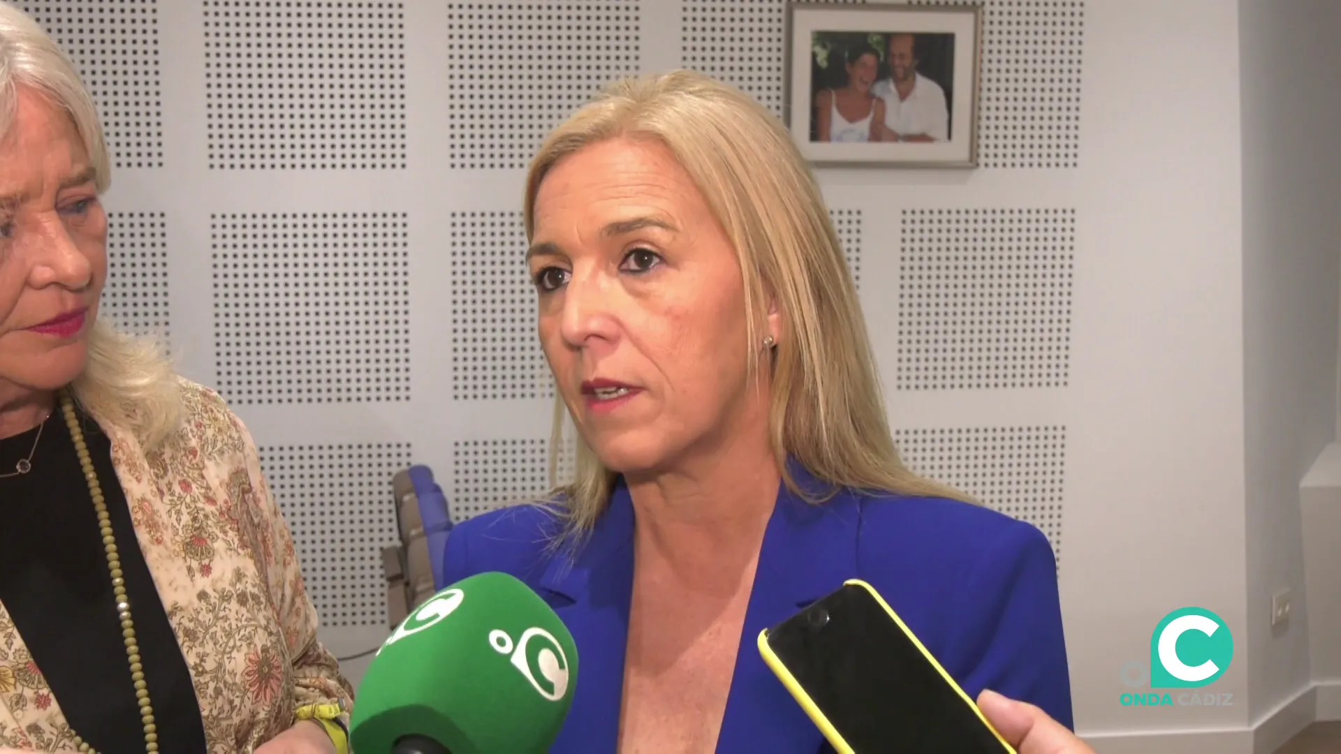 La delegada territorial de la Consejería de Salud y Consumo, Eva Pajares, atiende a los medios