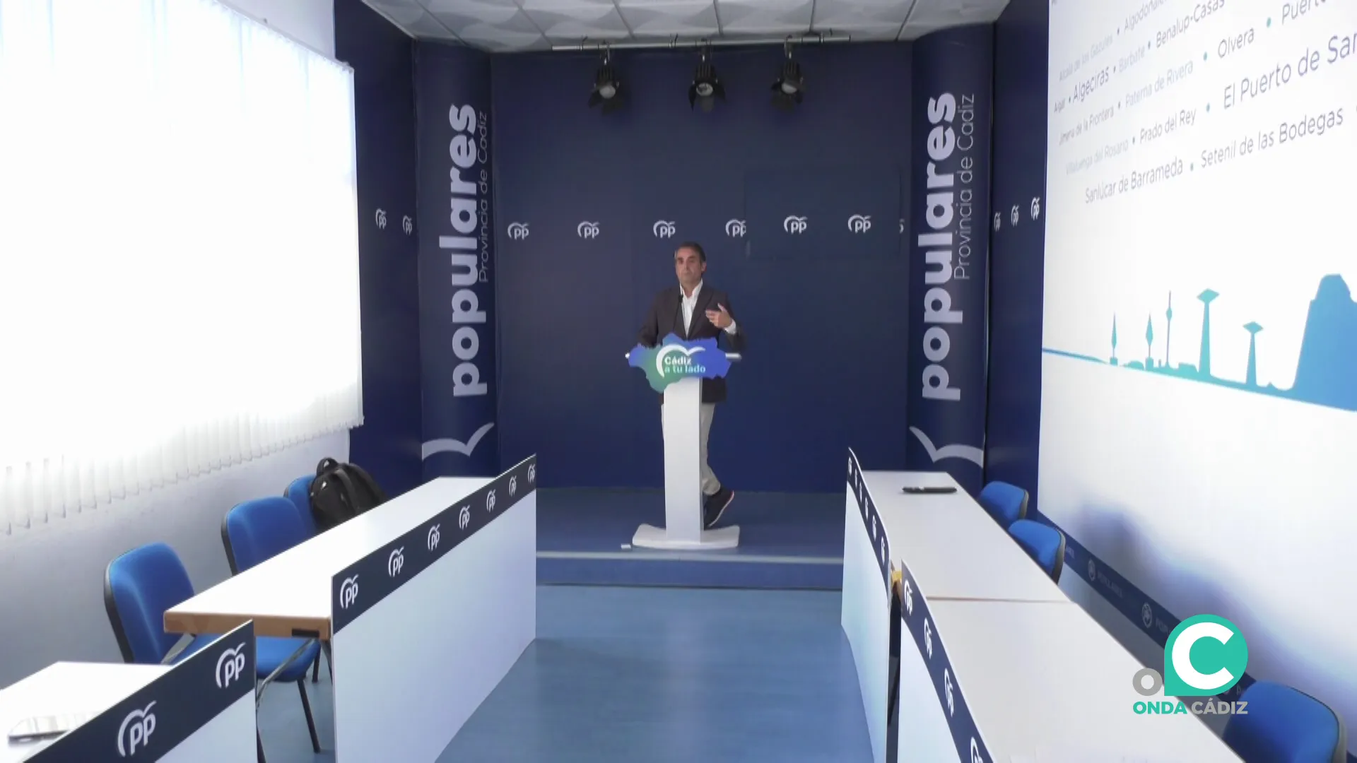 Saldaña interviene durante la rueda de prensa de este martes en la sede del PP