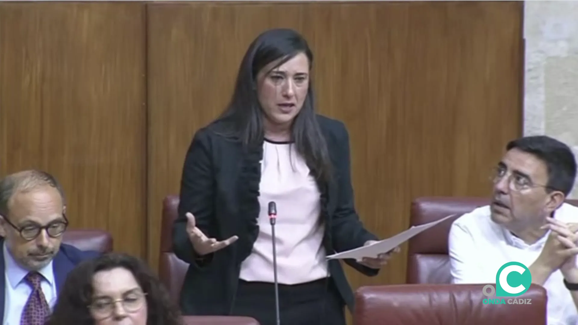 Rocio Arrabal durante su intervención en el Parlamento de Andalucía