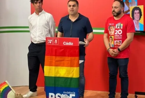 Los dirigentes socialistas Juan Cornejo, Pablo Orellana y Joaquín Muñoz durante el acto