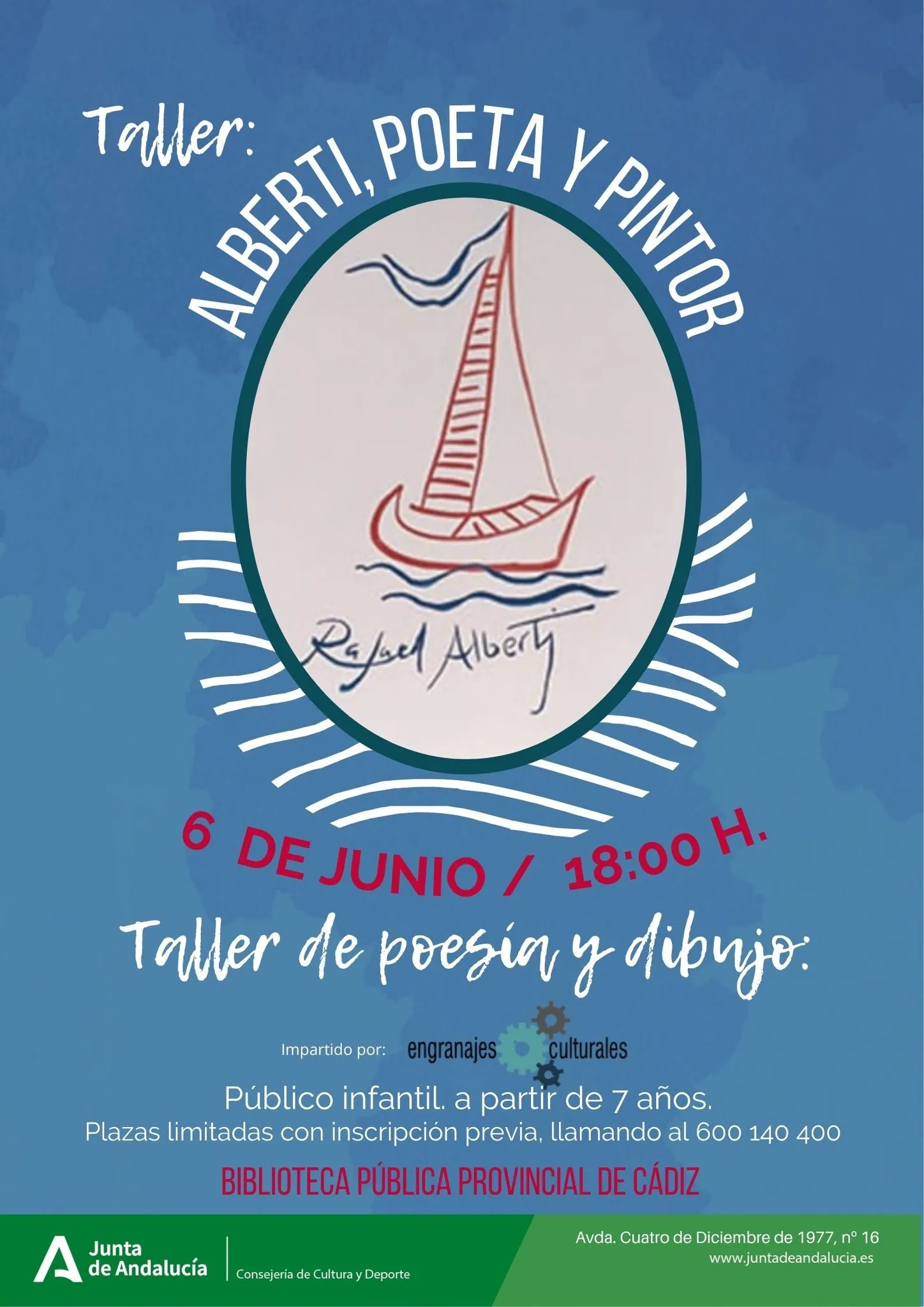 El taller infantil ‘Alberti, poeta y pintor’ será una de las actividades que completen el programa con motivo del centenario del Premio Nacional de Literatura a Rafael Alberti.