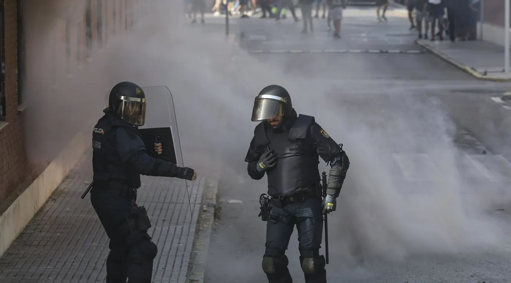 Dos agentes intervienen en una de las movilizaciones sucedidas la capital gaditana