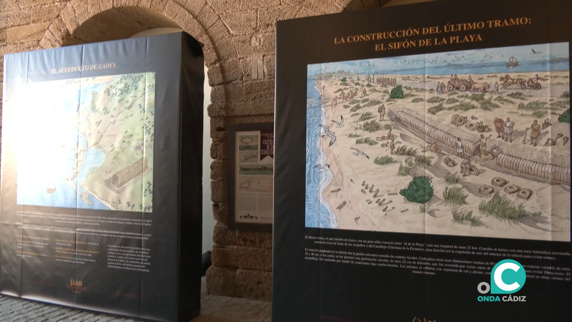 Algunas de las ilustraciones que forman parte de la muestra ‘El acueducto y la calzada de Gades’.