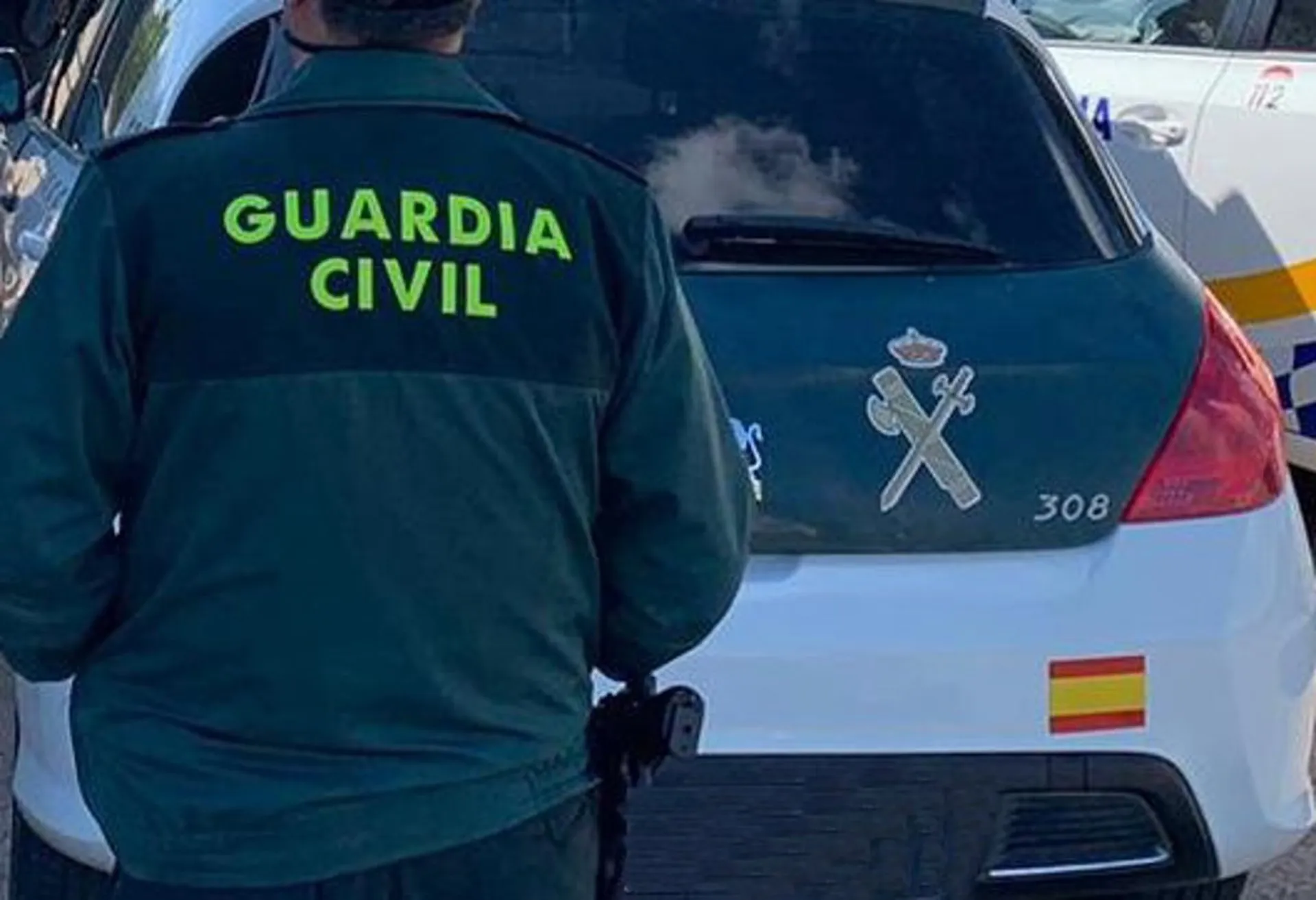 Un agente de la Guardia Civil junto a un vehículo oficial. Archivo.