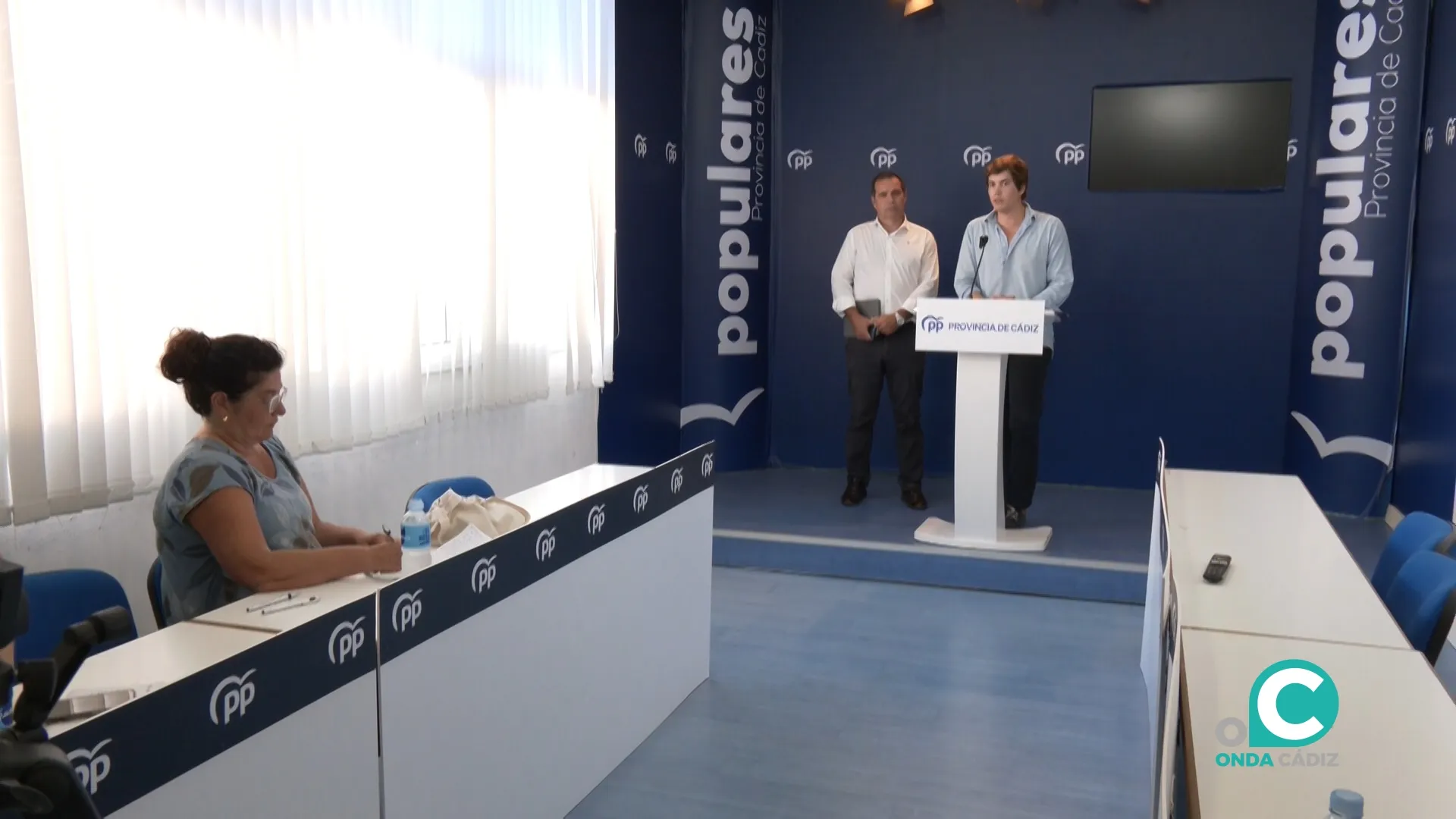 El diputado nacional del PP por Cádiz Miguel Sastre, en rueda de prensa. 