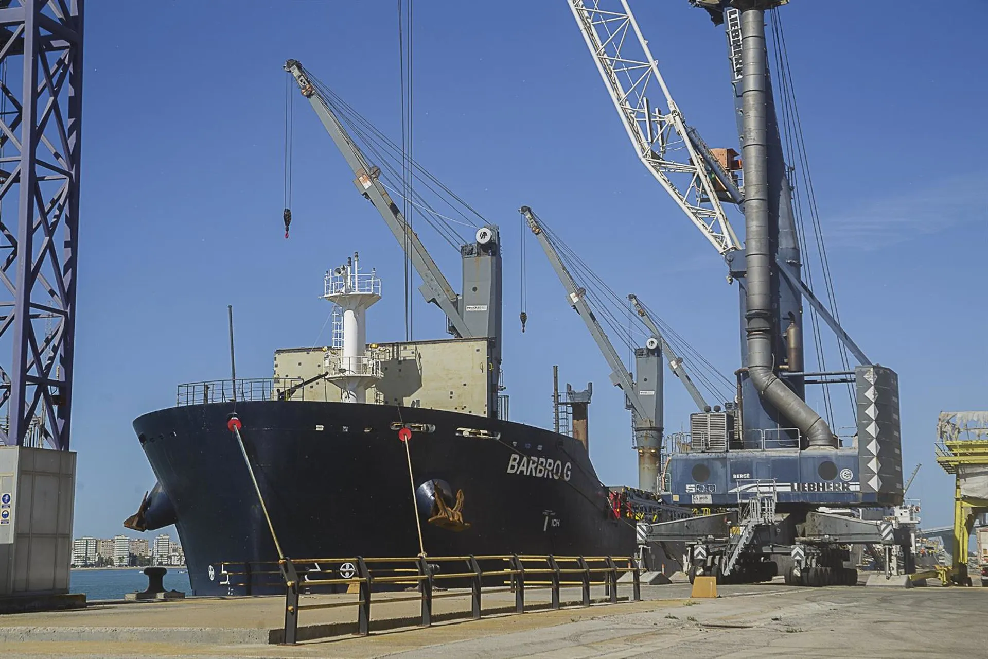 El buque 'Babro G' operando en el muelle gaditano
