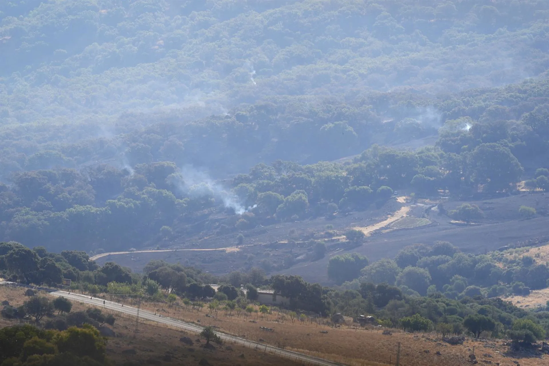 Medios aéreos trabajan en la zona de la Sierra de Cádiz afectada
